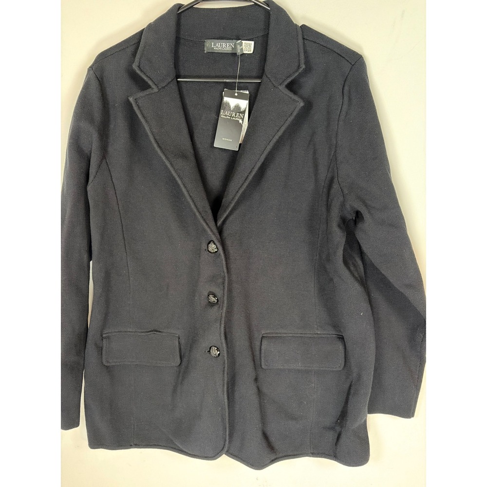 Lauren Ralph Lauren Black Knit Blazer 1X NWT Cotton Blend 3-Button Jacket